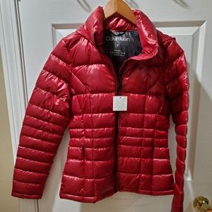 Calvin Klein red down blend packable coat